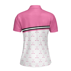 Crossed Pink Golf Clubs Golf Short Sleeve Women Polo Shirt - Hyperfavor