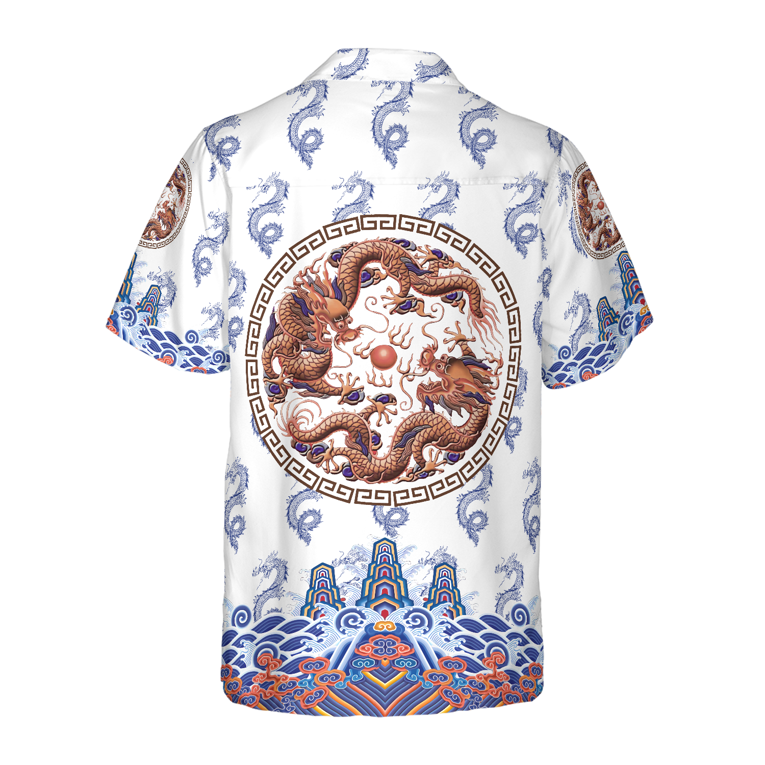 Chinoiserie Dragon White Hawaiian Shirt - Hyperfavor