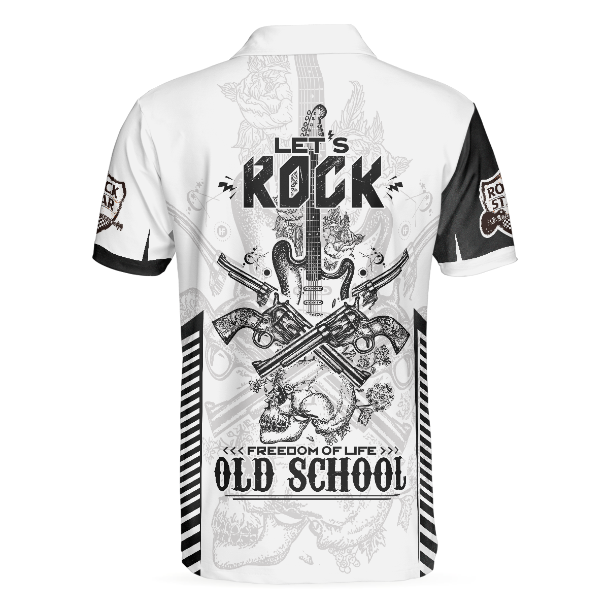 Let's Rock Freedom Of Life Old School Guitar Short Sleeve Polo Shirt, Black And White Guitar Shirt For Men - Hyperfavor