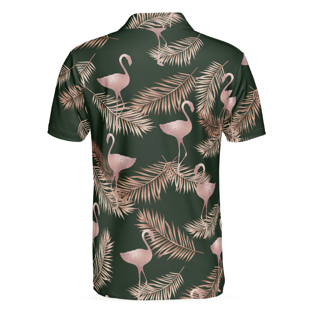 Flamingo Rose Gold Pattern Polo Shirt, Flamingo Themed Polo Shirt For Adults, Rose Gold Short Sleeve Shirt - Hyperfavor