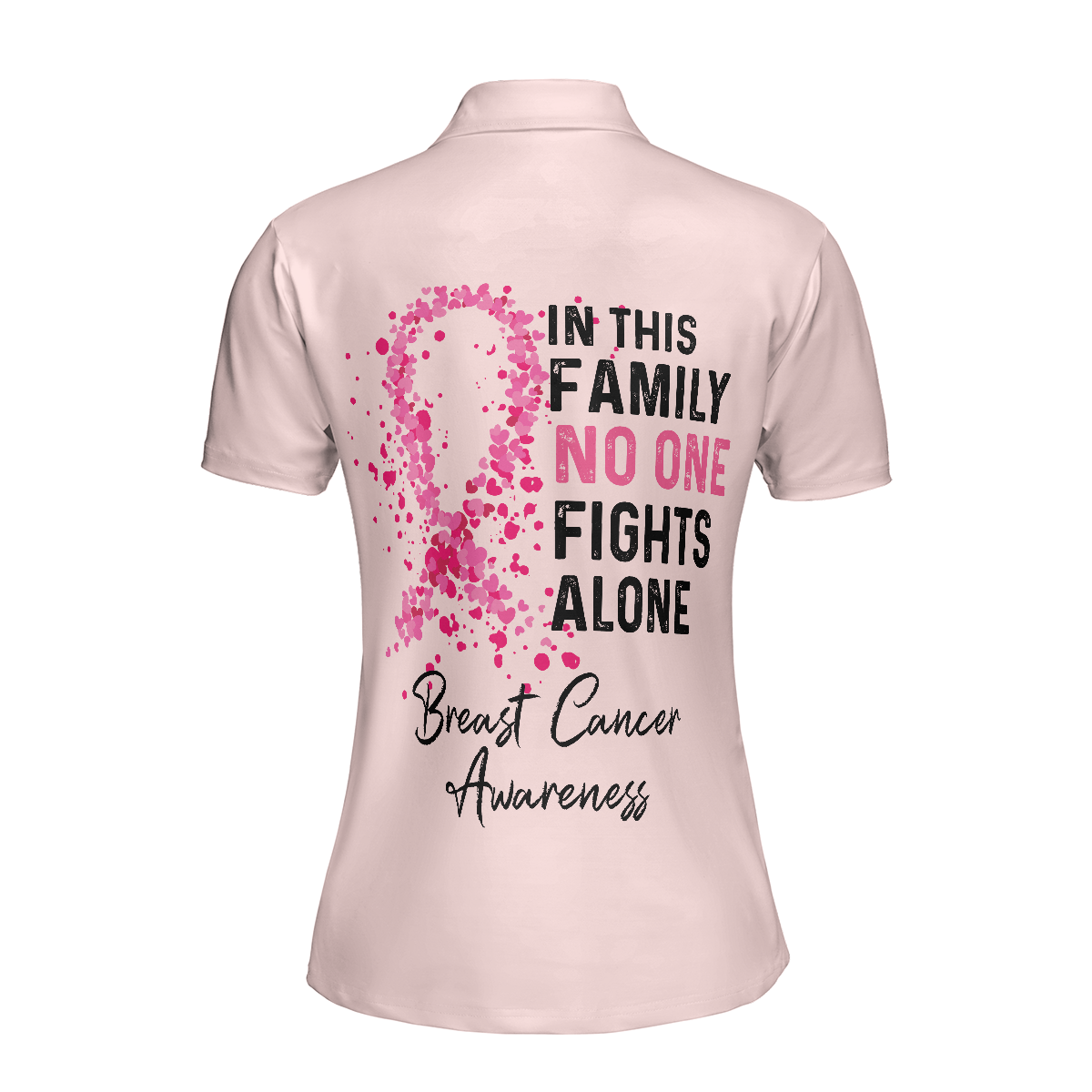 In This Family No One Fight Alone Breast Cancer Awareness Short Sleeve Women Polo Shirt - Hyperfavor