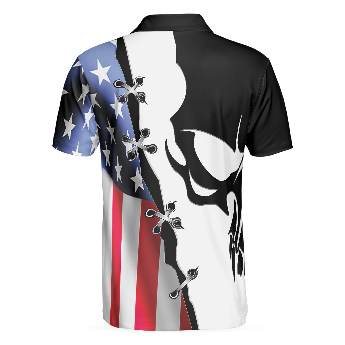 Black Skull Billiards Short Sleeve Polo Shirt, American Flag Polo Shirt, Best Billiards Shirt For Men - Hyperfavor