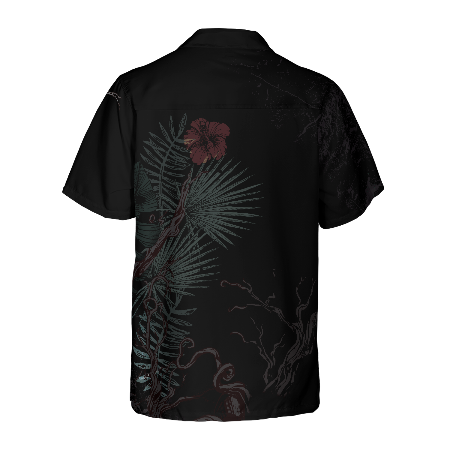 Artistic Gothic Skull With Flowers Goth Hawaiian Shirt, Black