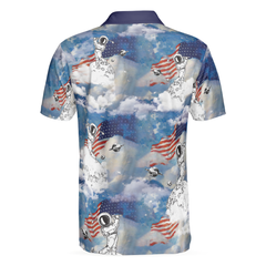 Astronaut Plays Golf In Space American Flag Polo Shirt, Cloud Golfing Polo Shirt, Best Golf Shirt For Men - Hyperfavor