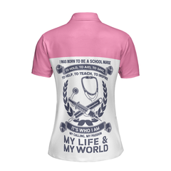 I Was Born To Be A School Nurse Short Sleeve Women Polo Shirt, Argyle Pattern Shirt For Nurses, Nurse Vibes Shirt - Hyperfavor