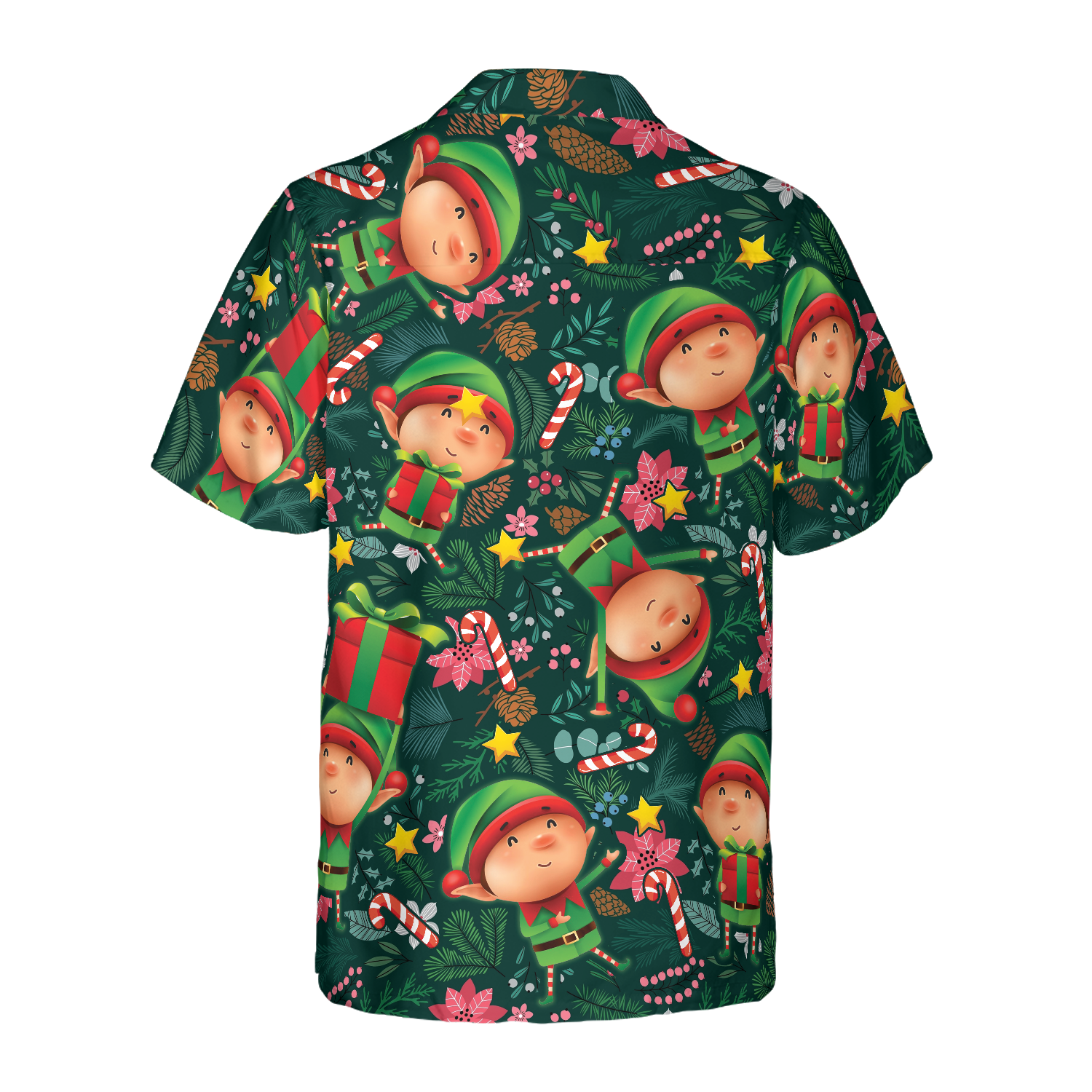 Hyperfavor Christmas Hawaiian Shirts, The Christmas Elf With Dark Green Pattern Shirt Short Sleeve, Christmas Shirt Idea Gift For Men And Women - Hyperfavor