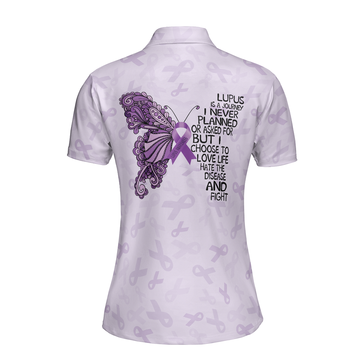 Butterfly Believe Lupus Awareness Polo Shirt, Lupus Month Awareness Ribbon Polo Shirt, Best Lupus Shirt For Women - Hyperfavor