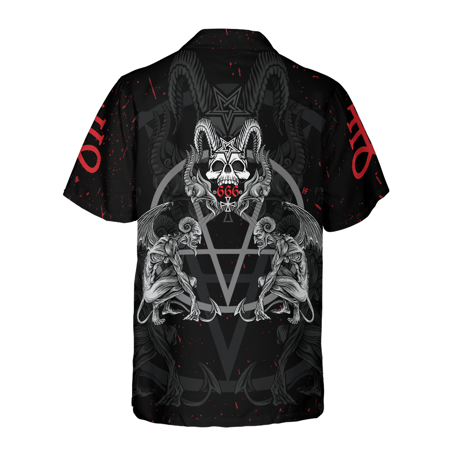 Demon With Skull Pentagram Satanic Goth Gothic Hawaiian Shirt - Hyperfavor