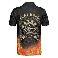 In Dart We Trust Short Sleeve Polo Shirt, Fire Play Hard Skull Polo Shirt, Cool Dart Shirt For Men - Hyperfavor