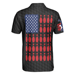 Black American Flag Bowling Polo Shirt, Cool USA Flag Bowling Shirt For Men - Hyperfavor