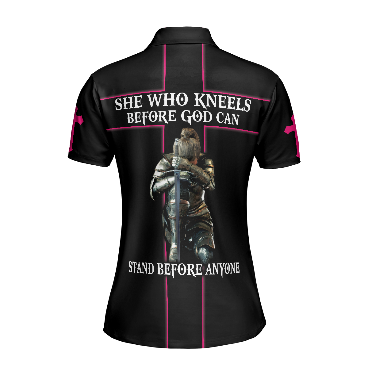 She Who Kneels Before God Can Stand Before Anyone Short Sleeve Women Polo Shirt, Gift Idea For Ladies - Hyperfavor