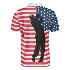 Premium American Golfer Polo Shirt, White Golf Pattern American Flag Polo Shirt, Best Golf Shirt For Men - Hyperfavor