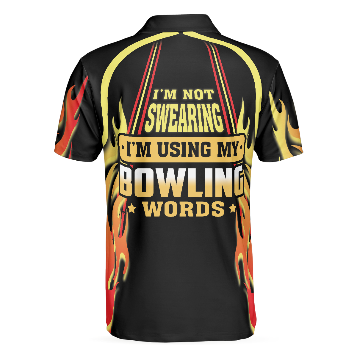 I'm Not Swearing I'm Using My Bowling Words Bowling Polo Shirt, Flame Tenpin Bowling Shirt With Sayings For Men - Hyperfavor