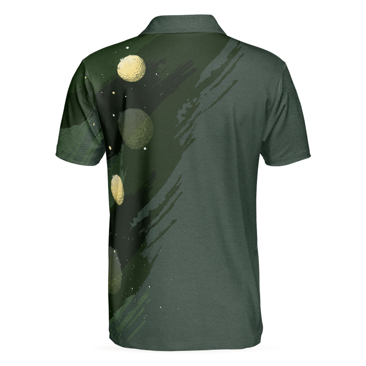 Water Color Golf Skull with Golf Ball Short Sleeve Polo Shirt, Dark Green Golf Shirt For Men - Hyperfavor