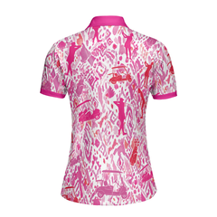 Seamless Pink Golfer Short Sleeve Women Polo Shirt, Unique Gift For Female Golfers - Hyperfavor