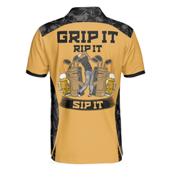 Grip It Rip It Sip It Golf Polo Shirt, Skull Pattern Shirt For Halloween, Scary Gift Idea For Golfers - Hyperfavor