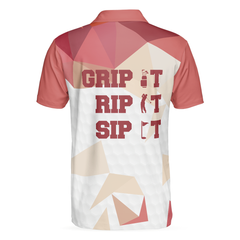 Rip It Sip It Grip It Golfer Golf Polo Shirt, White And Pink Golfing Shirt For Male Players, Simple Golf Shirt Design - Hyperfavor