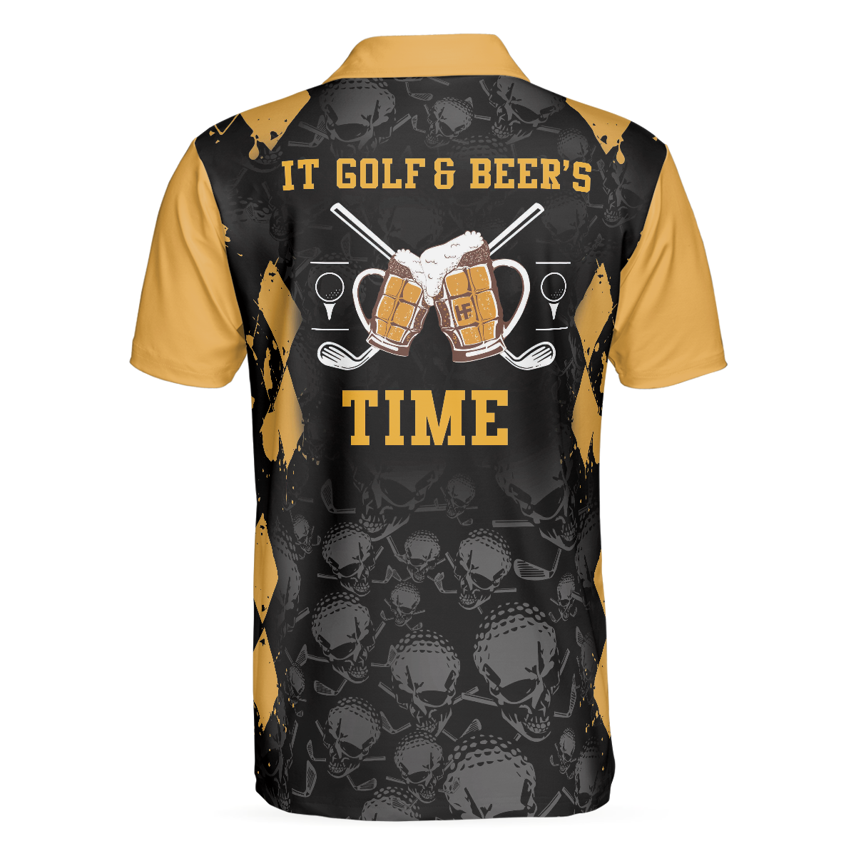 It Golf & Beer's Time Polo Shirt, Skull Pattern Golf Drinking Polo Shirt, Best Beer Golf Polo Shirt - Hyperfavor