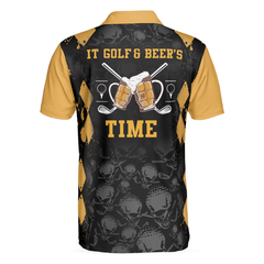 It Golf & Beer's Time Polo Shirt, Skull Pattern Golf Drinking Polo Shirt, Best Beer Golf Polo Shirt - Hyperfavor