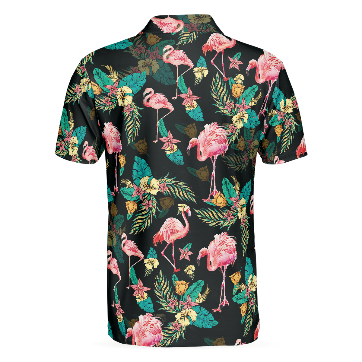 Flamingo Tropical Pattern Polo Shirt, Flamingo Print Shirt For Adults, Pink Flamingo Short Sleeve Shirt - Hyperfavor