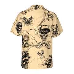 Skull On Retro Mechanism Background Hawaiian Shirt - Hyperfavor