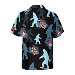 Bigfoot & The Tropical Leaves Bigfoot Hawaiian Shirt, Black Tropical Floral Bigfoot Shirt For Men - Hyperfavor