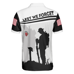 Lest We Forget Polo Shirt, Military Veteran American Flag Golf Shirt For Men - Hyperfavor