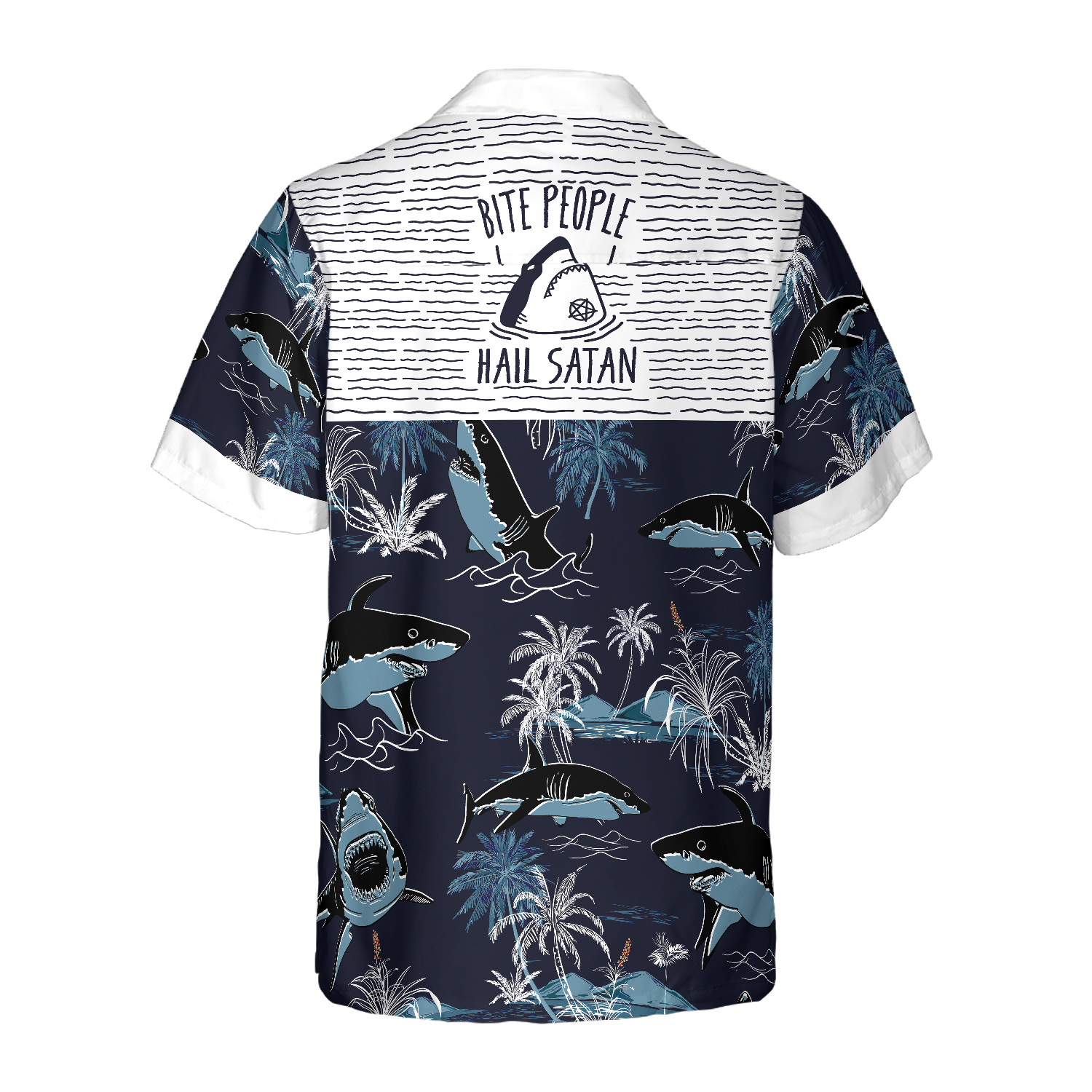 Bite People Hail Satan Shark Hawaiian Shirt - Hyperfavor