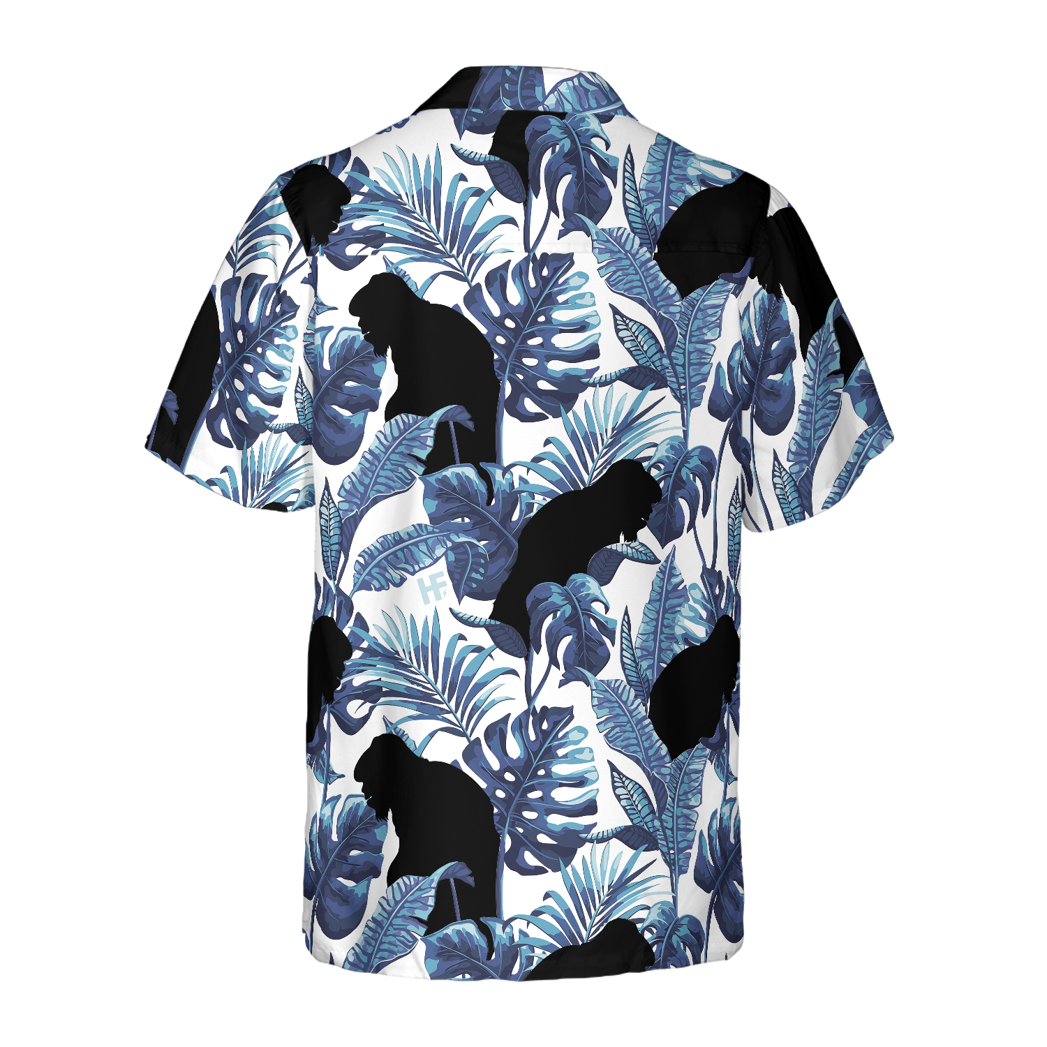 Bigfoot & The Blue Leaves Bigfoot Hawaiian Shirt, White And Navy Blue Tropical Floral Bigfoot Shirt For Men - Hyperfavor