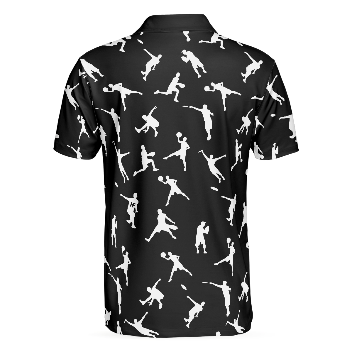 Silhouette Playing Disc Golf Polo Shirt, Black And White Disc Golfer Pattern Polo Shirt, Disc Golf Shirt For Men - Hyperfavor