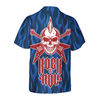 Punk Rock Skull Electric Guitar Hawaiian Shirt, Blue Flame Pattern Skull Rocker Hawaiian Shirt For Men - Hyperfavor