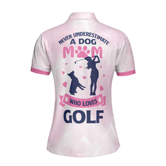 Never Underestimate A Dog Mom Golf Girl Short Sleeve Women Polo Shirt, Pink Argyle Pattern Golf Shirt, Golf Gift For Dog Lovers - Hyperfavor