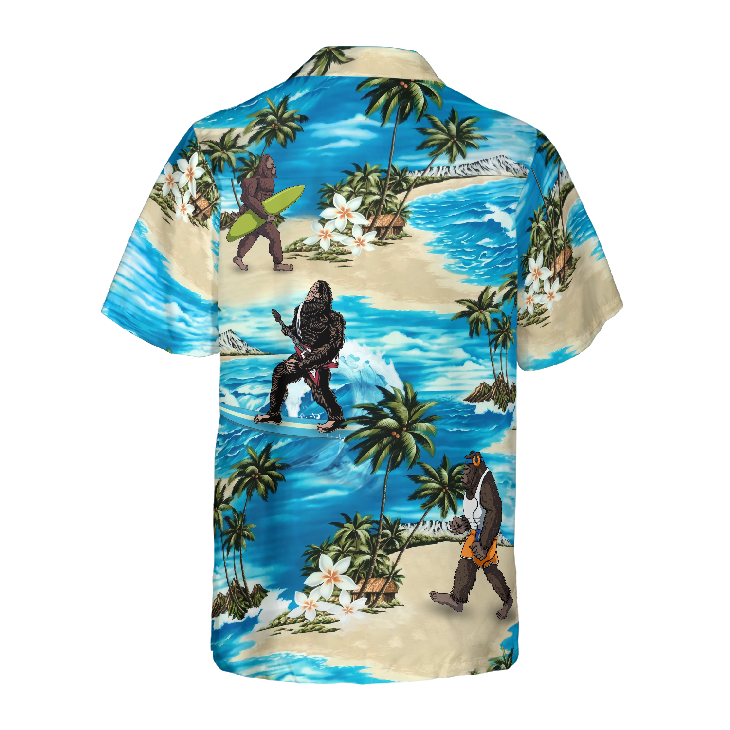 Bigfoot AIoha Beach Bigfoot Hawaiian Shirt, Palm Tree And Flower Blue Ocean Bigfoot Surfing Shirt For Men - Hyperfavor