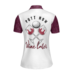 Putt Now Wine Later Elegant Leopard Pattern Golf Short Sleeve Women Polo Shirt, Golf Shirt For Ladies - Hyperfavor