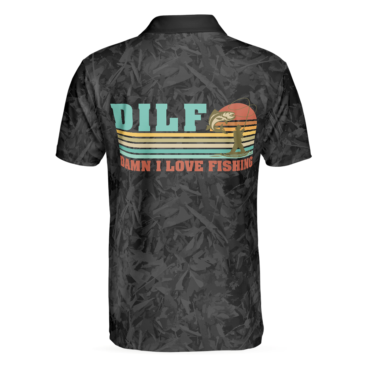 DILF Damn I Love Fishing Polo Shirt, Short Sleeve Black Fishing Shirt For Men - Hyperfavor