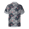 Japanese Red Flower Waves Hawaiian Shirt, Black And White Cherry Blossom Abstract Floral Hawaiian Shirt - Hyperfavor