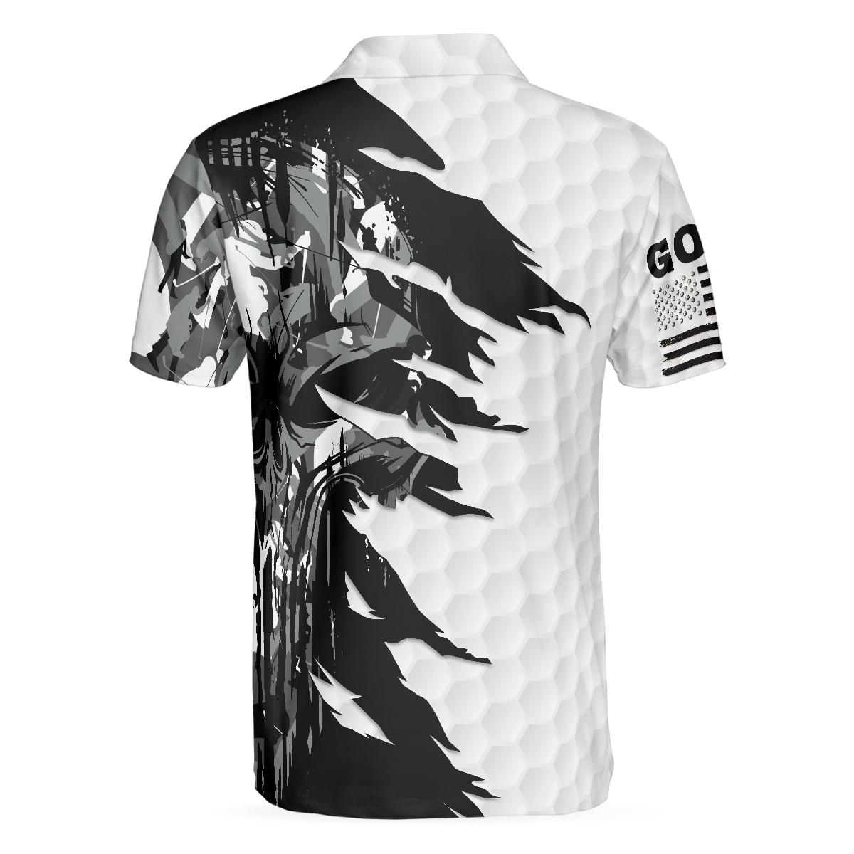 Black & White Ripped Vintage Golfing Clubs Skull Camouflage Polo Shirt, American Flag Polo Shirt, Camo Golf Shirt For Men - Hyperfavor