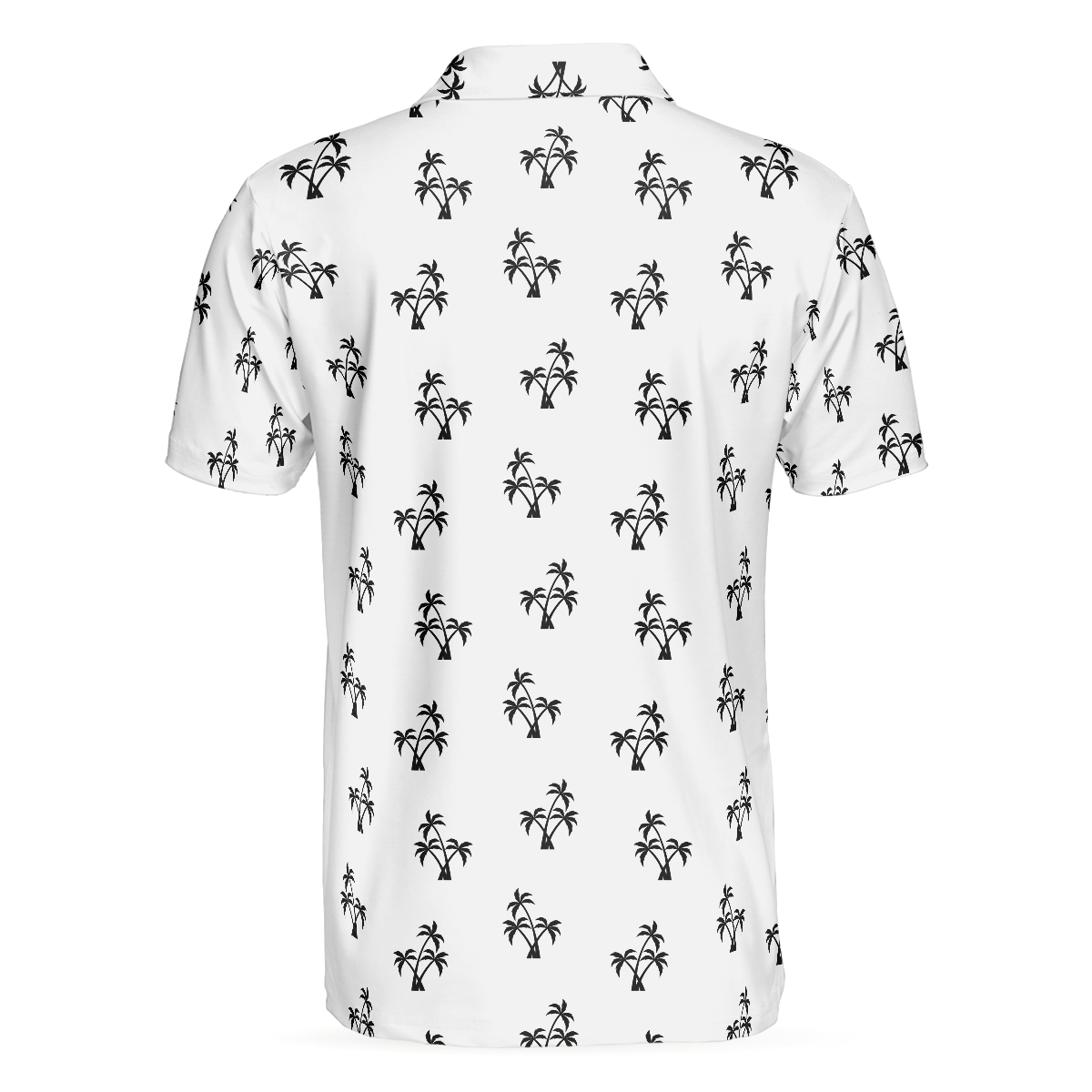 Palm Trees Pattern Short Sleeve Polo Shirt, Minimalist Black And White Tropical Shirt For Men - Hyperfavor