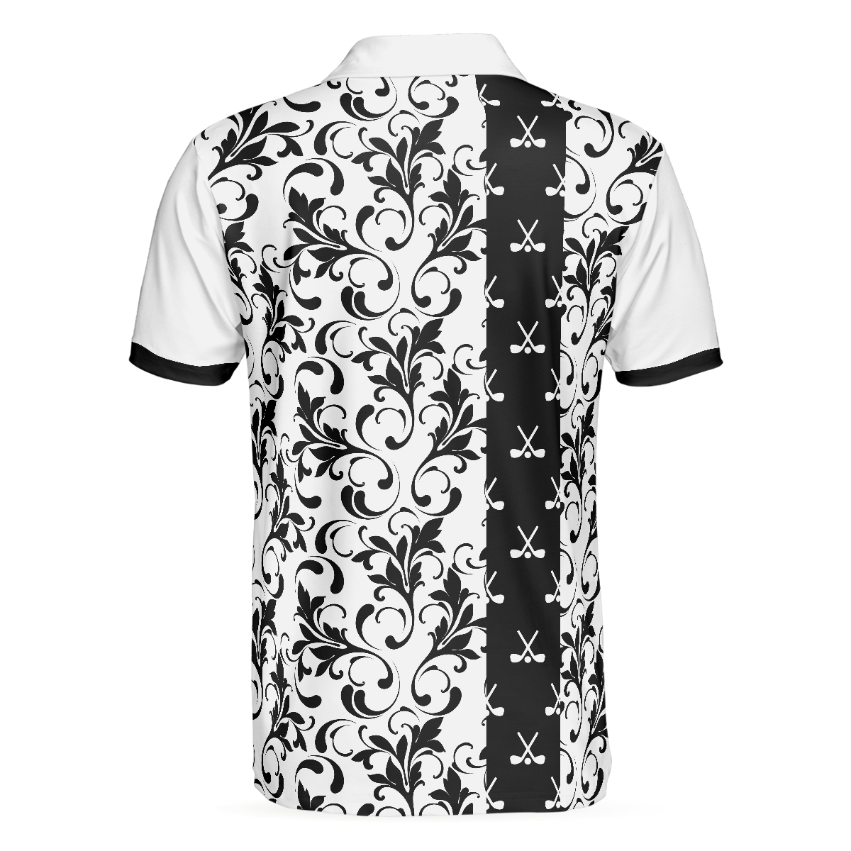 Floral Golf Pattern In White Polo Shirt, Black And White Polo Shirt, Floral Golf Shirt For Men - Hyperfavor