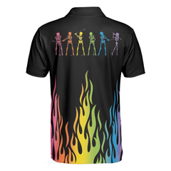 Skeleton Playing Golf Polo Shirt, Rainbow Pallette Fire Golfing Polo Shirt, Cool Golf Shirt For Men - Hyperfavor