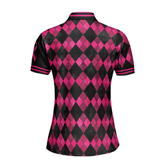 I'm A Survivor Breast Cancer Awareness Short Sleeve Women Polo Shirt, Black And Pink Argyle Pattern Shirt - Hyperfavor