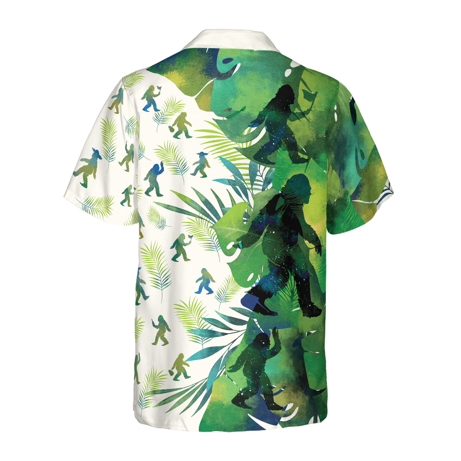 Bigfoot Silhouettes in Tropical Hawaiian Shirts for Men, Green Sasquatch Shirts - Hyperfavor