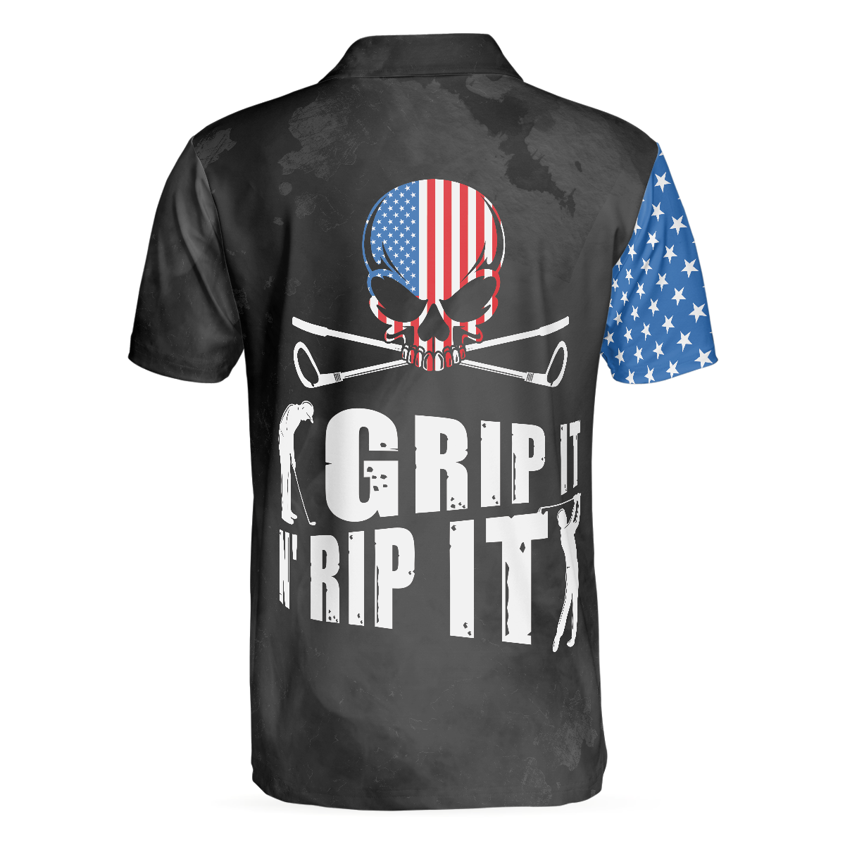 Grip It N' Rip It Skull Golf With American Flag Golf Polo Shirt, Cool Golf Shirt Design For Male Players - Hyperfavor