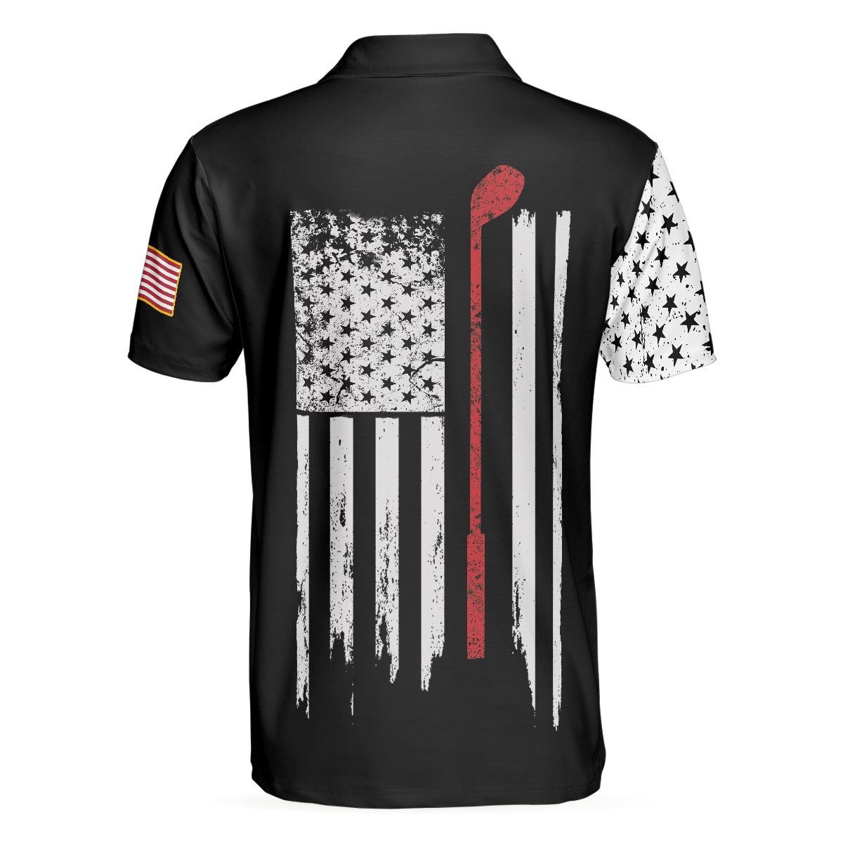 Skull American Flag With Golf Club Polo Shirt, Black And White American Flag Polo Shirt, Patriotic Golf Shirt For Men - Hyperfavor