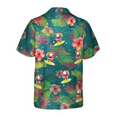 Hyperfavor Christmas Hawaiian Shirts For Men and Women, Santa Surfing Tropical Hawaiian Shirt Button Down Shirt Short Sleeve - Hyperfavor