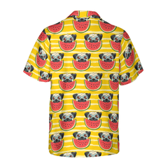 Pug Watermelon Yellow Background Hawaiian Shirt - Hyperfavor