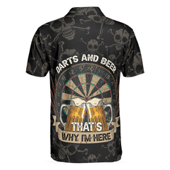 Darts And Beer That's Why I'm Here Short Sleeve Polo Shirt, Skull Darts Print Shirt For Men - Hyperfavor