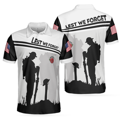 Lest We Forget Polo Shirt, Military Veteran American Flag Golf Shirt For Men - Hyperfavor