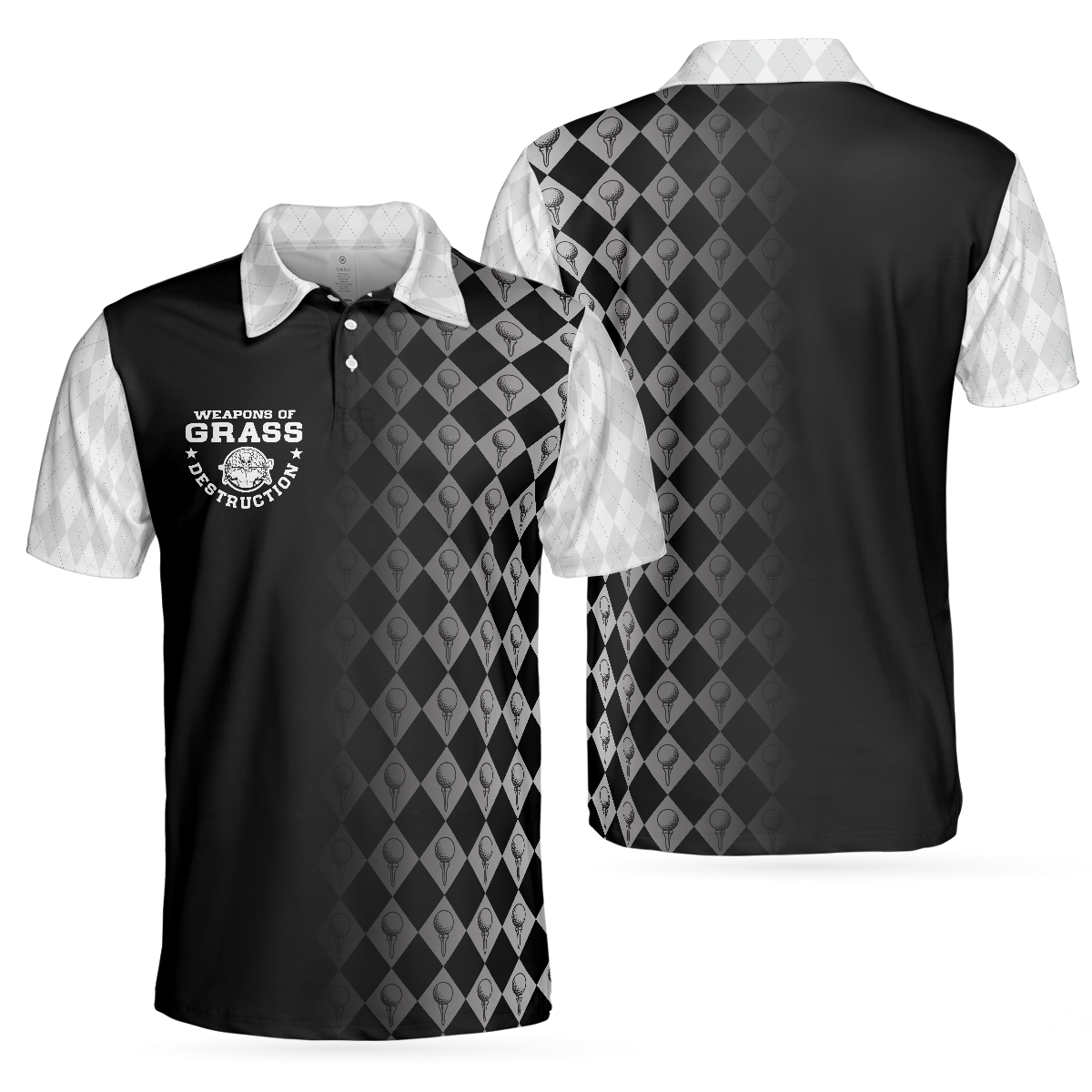 Golf Weapons Of Grass Destruction Short Sleeve Polo Shirt, Black And White Golf Shirt For Men - Hyperfavor