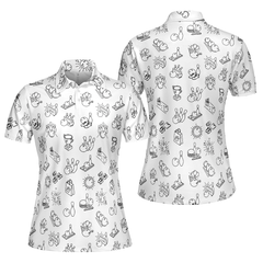 Bowling Icon Pattern Short Sleeve Women Polo Shirt, Cool Bowling Polo Shirt For Female Bowlers, Best Bowling GIft Idea - Hyperfavor